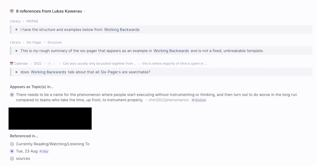 Screenshot of the backlinks section of the Working Backwards Node.