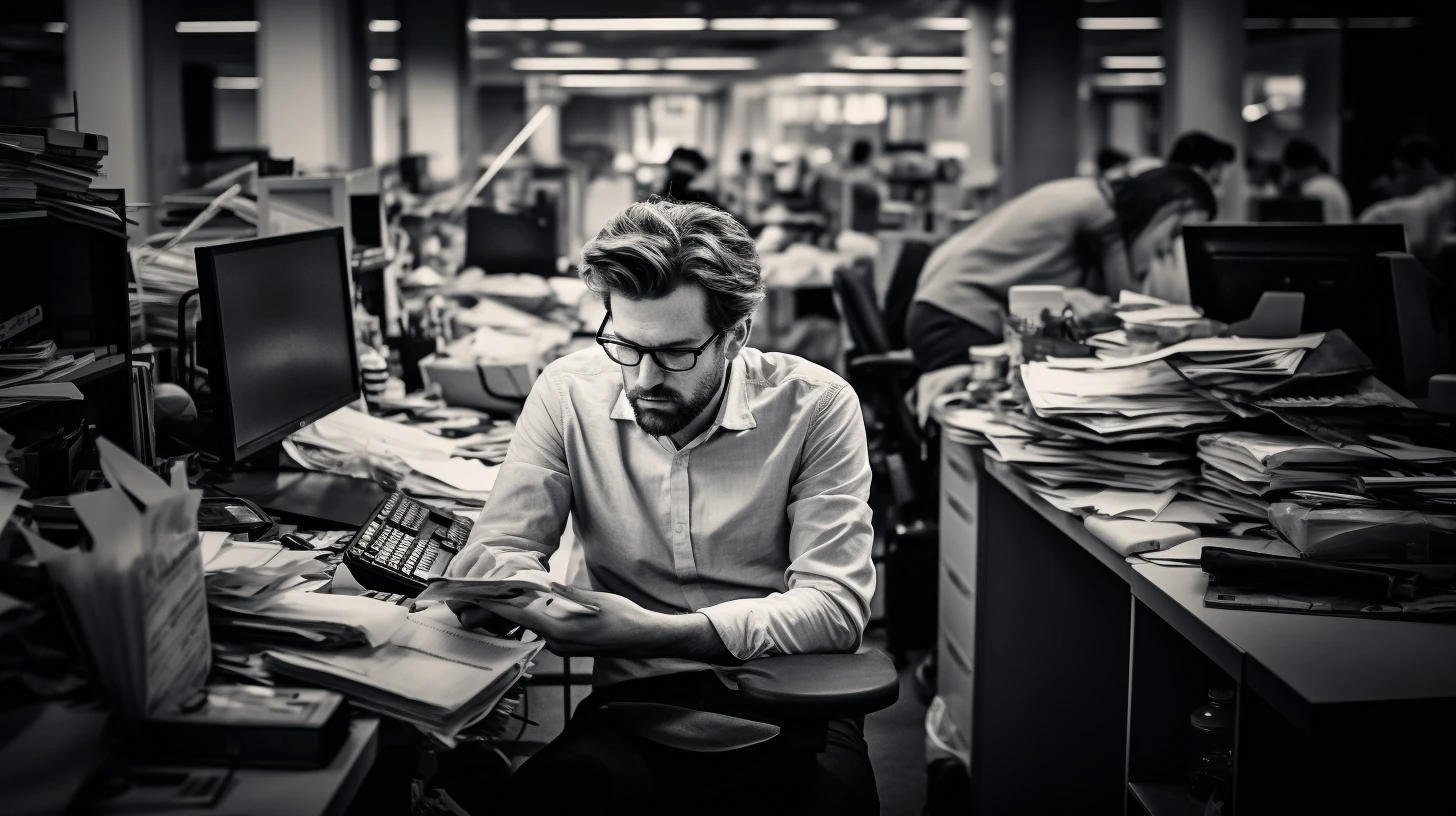 Distracted person in a hectic office