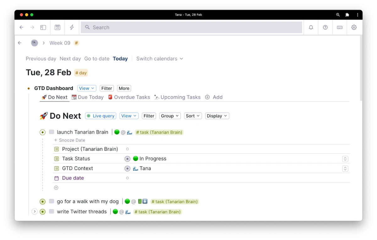 Screenshot of a Live Search in Tana for nodes tagged as #book