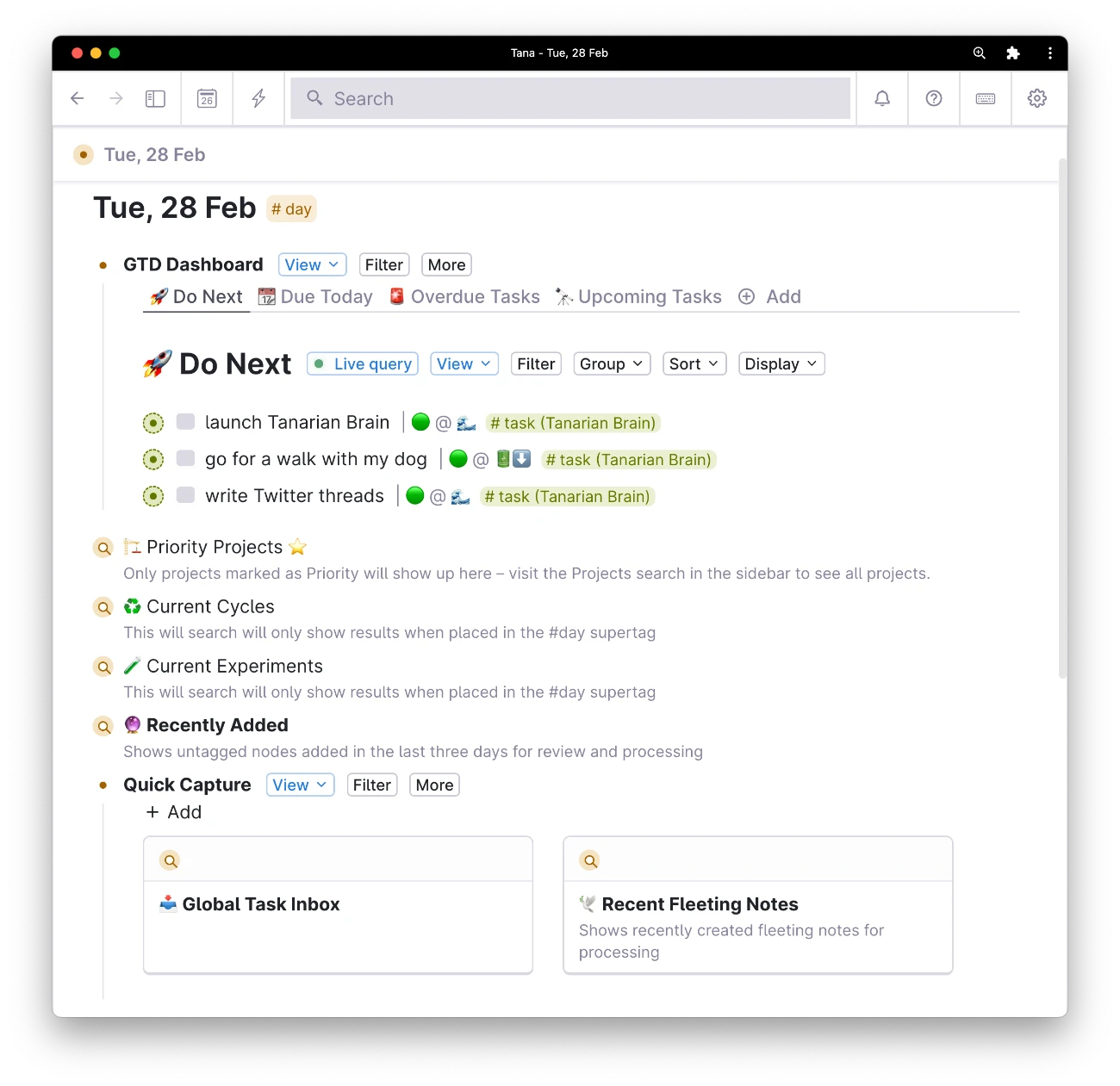 Screenshot of a Live Search in Tana for nodes tagged as #book